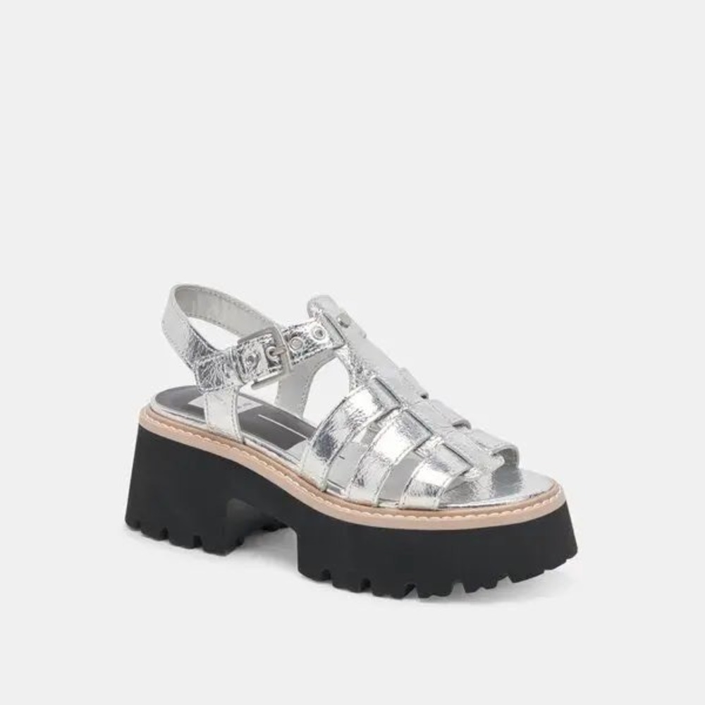 Dolce Vita Caster Silver Metallic Fisherman Platform Lug Sole Sandals Mens 8.5